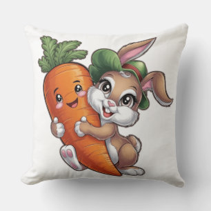 Cojín Decorativo Conejo feliz con una zanahoria gigante