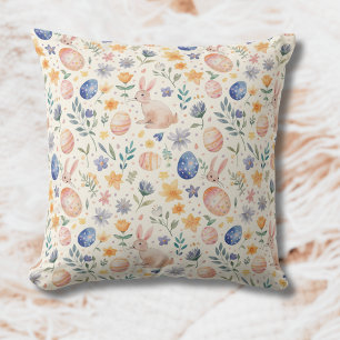 Cojín Decorativo Conejo Flores Huevos Pastel Acuarela Atemporal