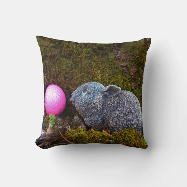 Cojín Decorativo Conejo gris/conejo/bola de golf rosa (Anverso)