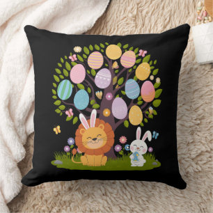Cojín Decorativo Conejo León Pascua Árbol Divertido Cazando Huevos