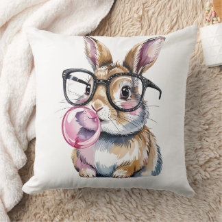Cojín Decorativo Conejo lindo con Glasses y Bubblegum Rabbit Design