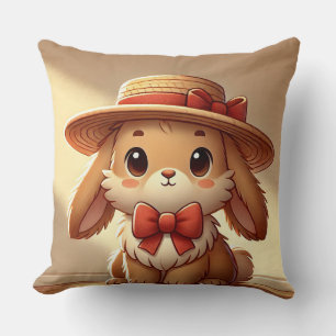 Cojín Decorativo Conejo Lindo con Sombrero de Paja