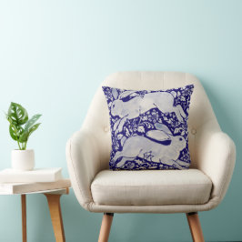 Cojín Decorativo Conejo Navy Blue Leaping Rabbit Hare Chinoiserie