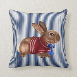Cojín Decorativo Conejo patriótico blanco y azul rojo decorativo