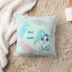 Cojín Decorativo Conejo Personalizado Azul Kawaii Lindo