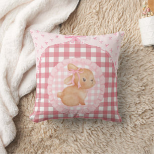 Cojín Decorativo Conejo Personalizado de Cuadro Rosa para la Guarde