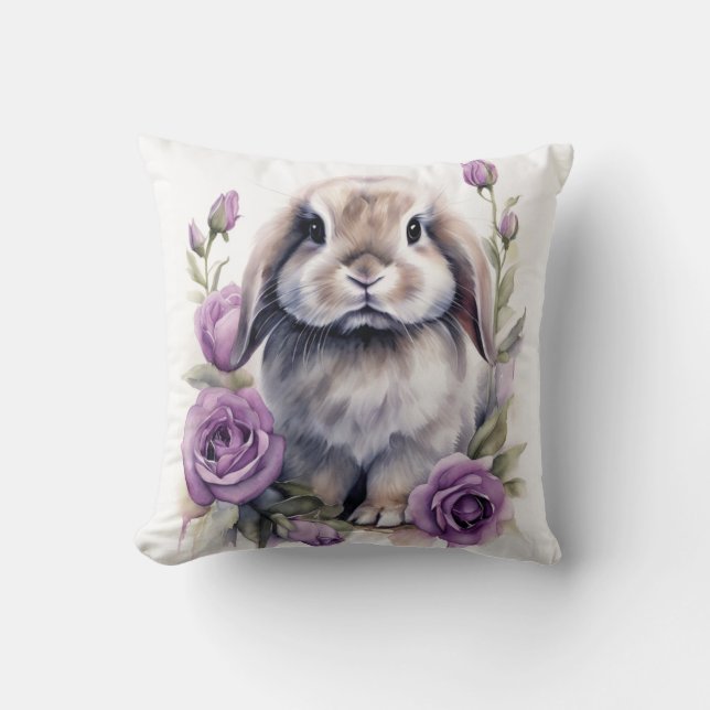 Cojín Decorativo Conejo Púrpura Rosa Lop Eared (Anverso)