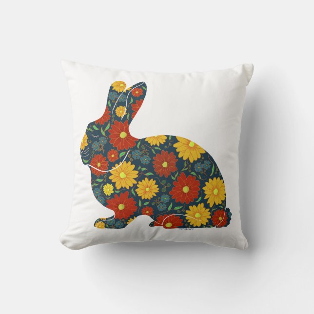 Cojín Decorativo Conejo retro y flores (Anverso)