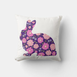 Cojín Decorativo Conejo rosa retro y flores