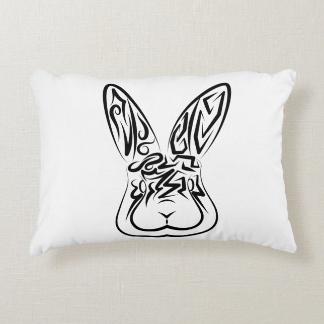 Cojín Decorativo Conejo tribal blanco y negro (Anverso)