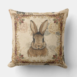 Cojín Decorativo Conejo Vintage, Conejito Lindo con Patrón de Flore