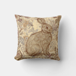 Cojín Decorativo Conejo Vintage Encantador, Un Conejo Entre las Flo