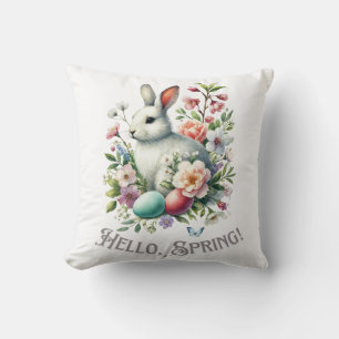 Cojín Decorativo Conejo y huevos de color de agua de Pascua