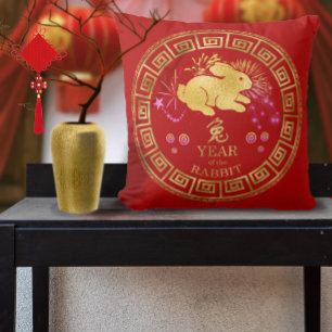 Cojín Decorativo Conejo zodiaco chino rojo/dorado ID542
