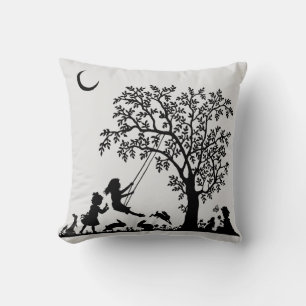 Cojín Decorativo Conejos de estilo vintage con silueta negra