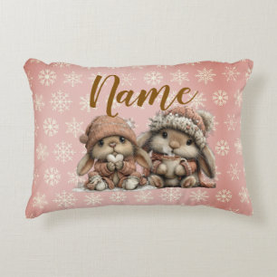 Cojín Decorativo Conejos de invierno con copos de nieve