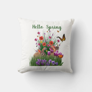 Cojín Decorativo Conejos de Pascua de primavera y jardín de flores 