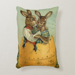 Cojín Decorativo Conejos en un huevo de oro, Pascua Victoriana Vint