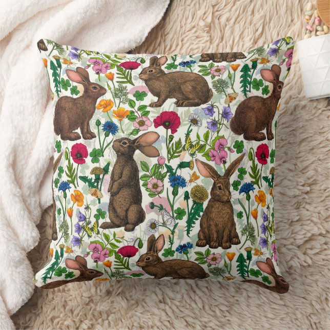 Cojín Decorativo Conejos y flores silvestres (Manta)