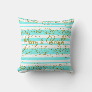 Cojín Decorativo Confeti Brillante Aqua Dorado Alegre y Brillante