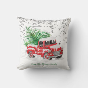 Cojín Decorativo Confeti de Plata,Camión Rojo de Navidad Árbol de P