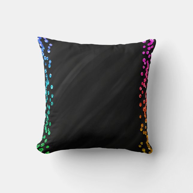 Cojín Decorativo Confeti de puntos de arcoíris negro (Anverso)