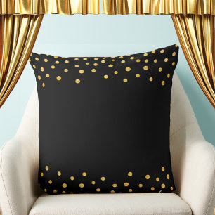 Cojín Decorativo Confeti Dorado Elegante sobre Negro