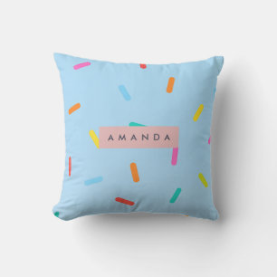 Cojín Decorativo Confeti Personalizado de Purpurina Azul Cielo