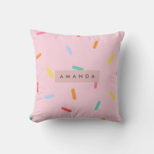 Cojín Decorativo Confeti Personalizado de Sprinkles Rosa Pastel
