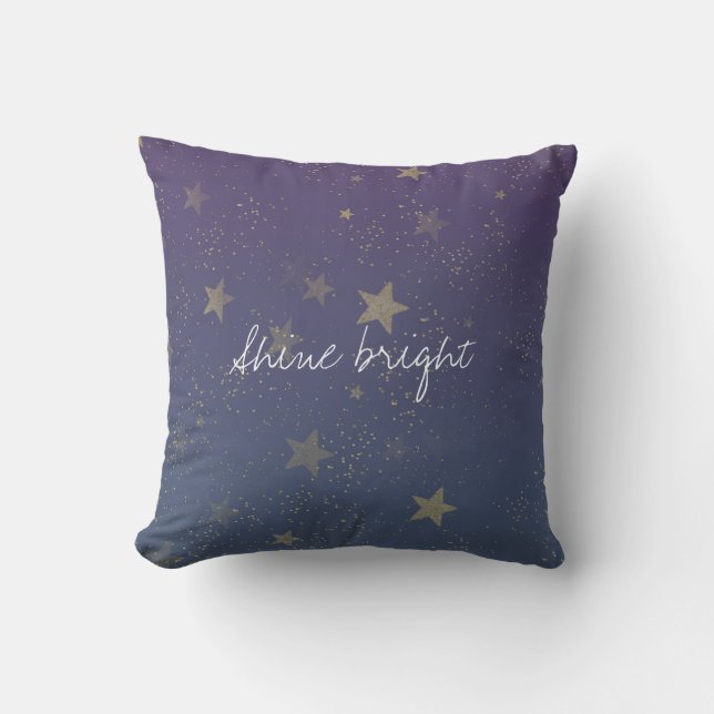 Cojín Decorativo Confetti de las Estrellas de Oro Morado (Anverso)