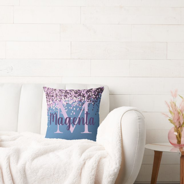Cojín Decorativo Confetti de lavanda monograma divertido en azul (Sofá)