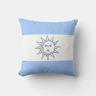 Cojín Decorativo Conjunción de Luna y Sol en Azul Claro y Blanco