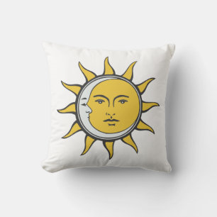Cojín Decorativo Conjunción entre el Sol Dorado y la Luna de Plata