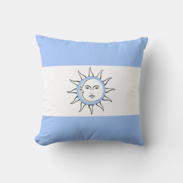 Cojín Decorativo Conjunción luna y sol sobre azul claro y blanco (Anverso)
