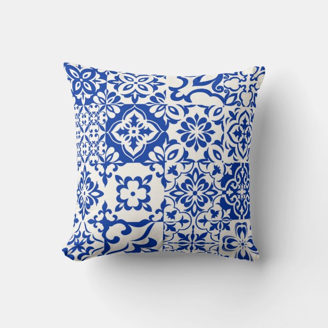 Cojín Decorativo Conjunto de 16 azulejos azules y blancos. Original (Anverso)