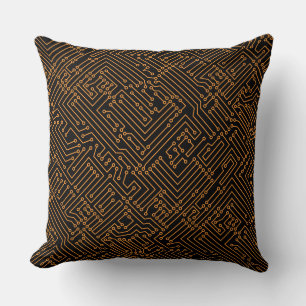 Cojín Decorativo Conjunto de circuitos - anaranjado claro en negro