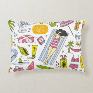 Cojín Decorativo Conjunto de doodle de verano sobre la cosecha de f