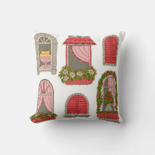 Cojín Decorativo conjunto de ilustraciones con ventanas antiguas