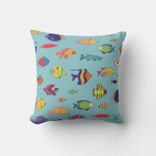 Cojín Decorativo Conjunto de peces tropicales. patrón sin interrupc