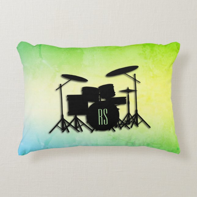 Cojín Decorativo Conjunto de tambores Monogram Verde (Anverso)