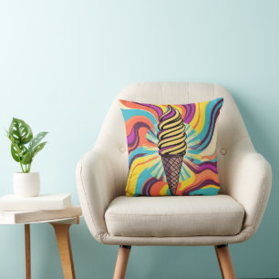 Cojín Decorativo Cono de helado arte pop psicodélico