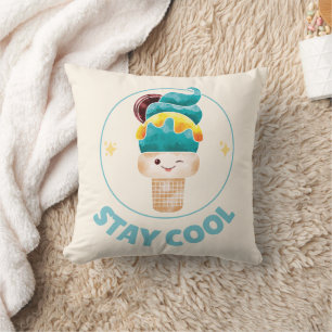 Cojín Decorativo Cono de helado de acuarela Mantén la calma Pastel
