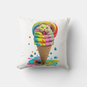 Cojín Decorativo Cono de helado de gato lindo colorido