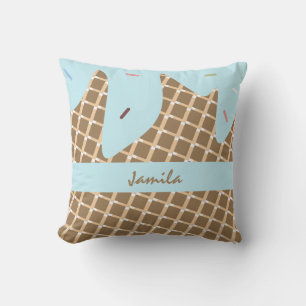 Cojín Decorativo Cono de helado de verano goteando purpurina azul