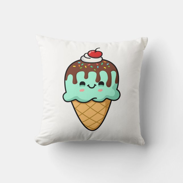 Cojín Decorativo Cono de hielo kawaii (Anverso)