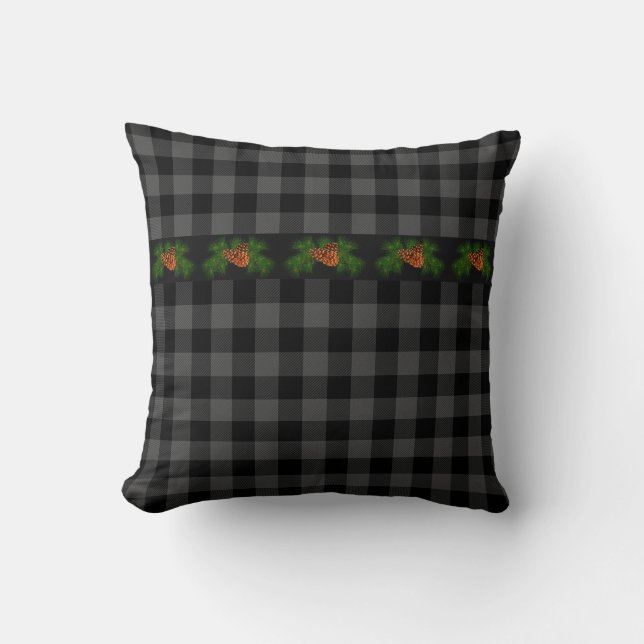 Cojín Decorativo Cono de pino gris y negro (Anverso)
