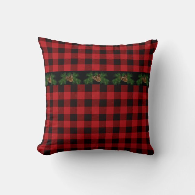 Cojín Decorativo Cono de pino rojizo negro retro (Anverso)