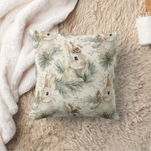 Cojín Decorativo Conos de Pino Verdes Conejos Navidad