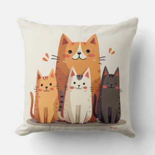 Cojín Decorativo Conozca el tejido de patrones de familia de gatos