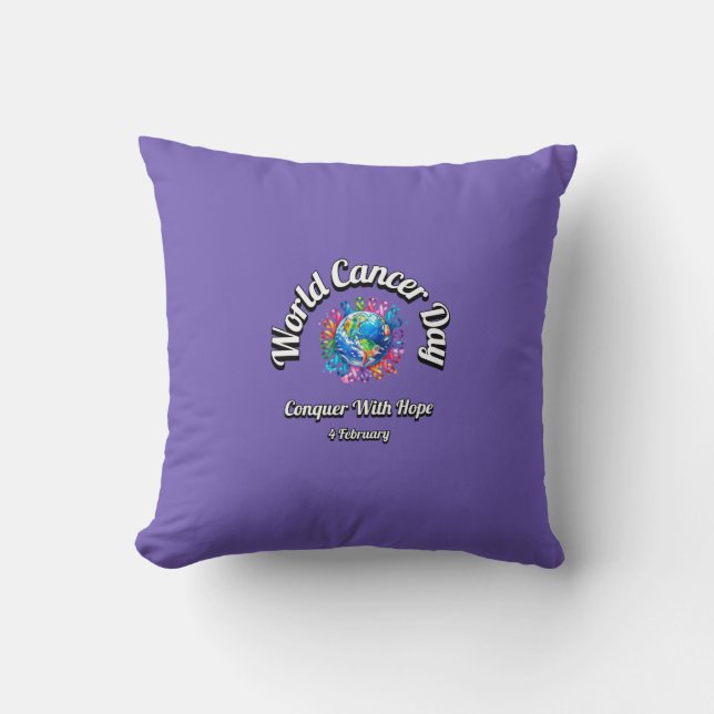Cojín Decorativo Conquistar Con Esperanza. Día Mundial del Cáncer. (Anverso)